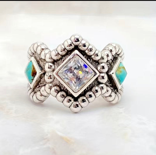 Antique Silver Plated & Faux Turquoise Ring