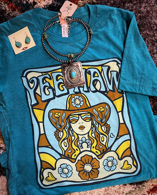 Yee-Haw Cowgirl unisex Tee on Teal