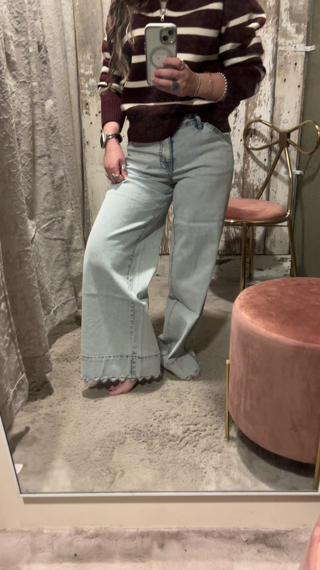 Lyocell Cropped Wide Leg Jean w/ Scalloped Hems