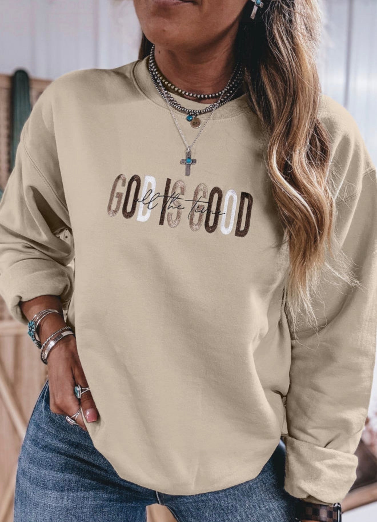 Jet Stream GOD IS GOOD Western Embroidered Sweatshirt