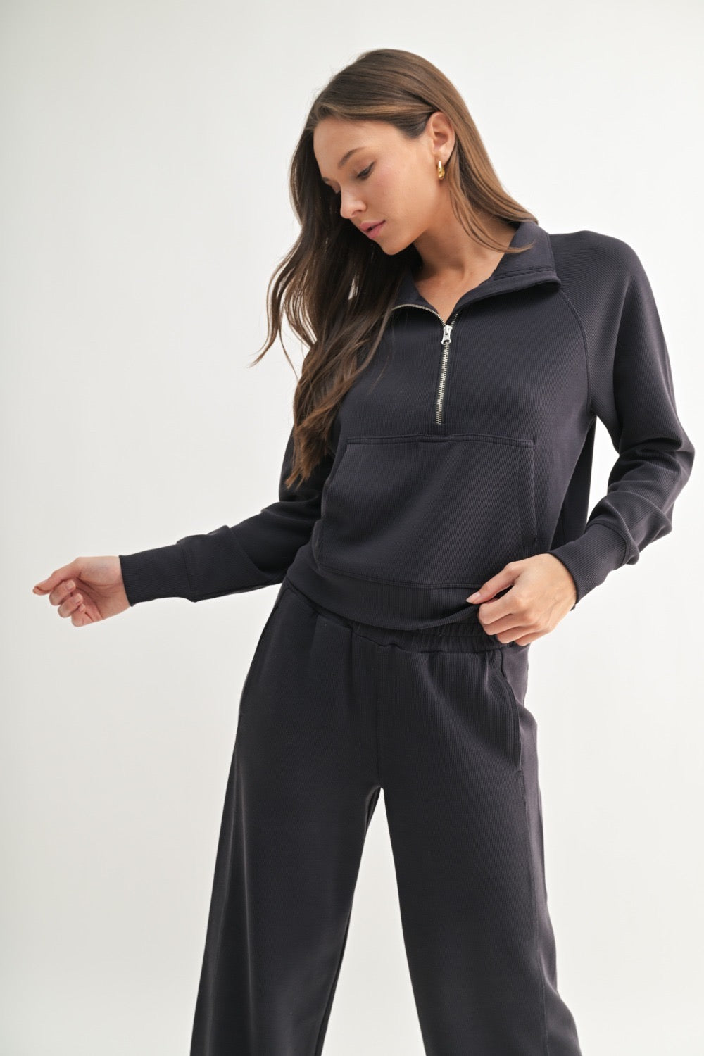 LUXE SAND WASH RIB 1/4 ZIP SWEATER