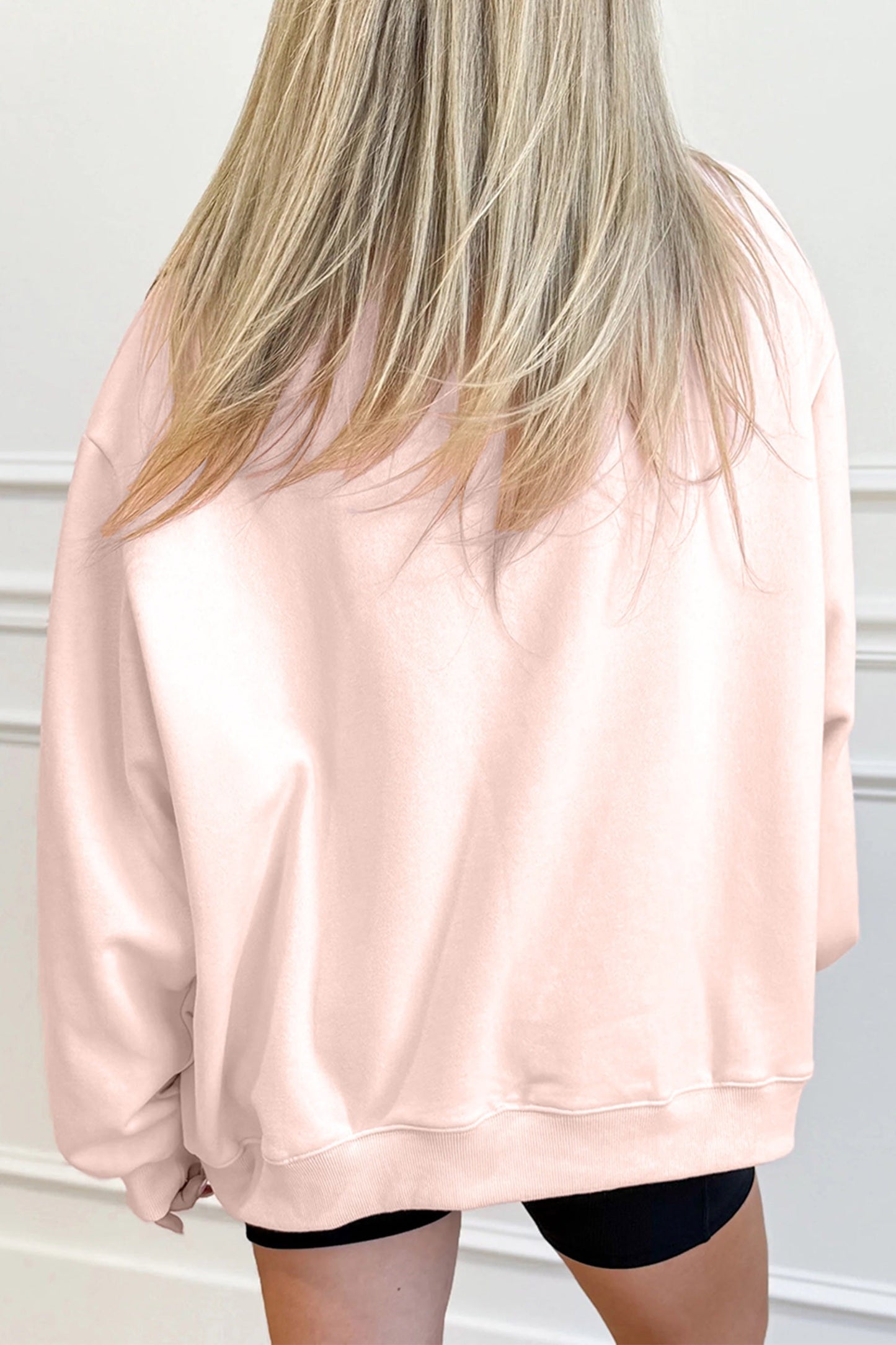 Apricot Pink Game Day Polka Dot Slogan Graphic Mock Neck Baggy Sweatshirt