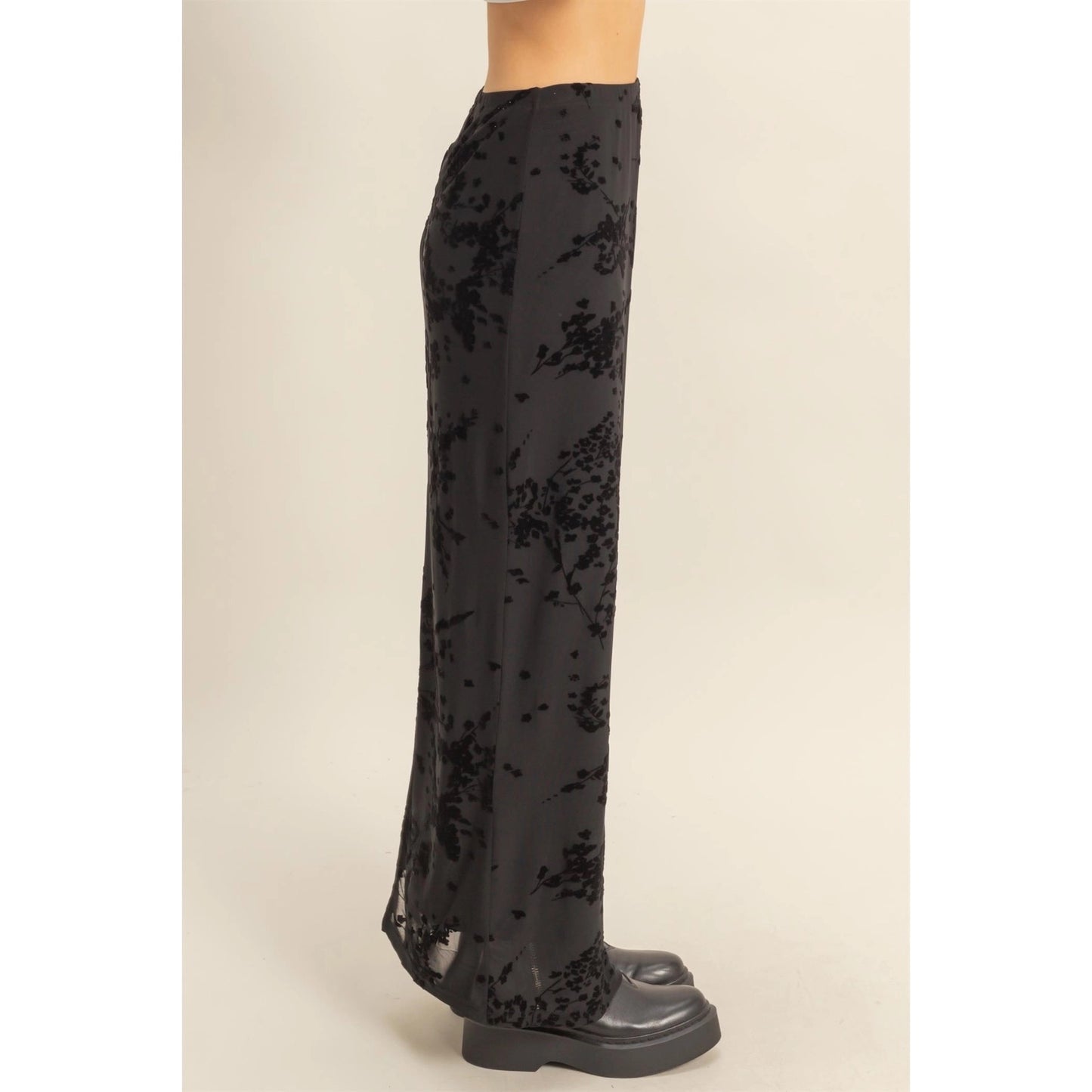 Floral Flocked Mesh Pencil Skirt