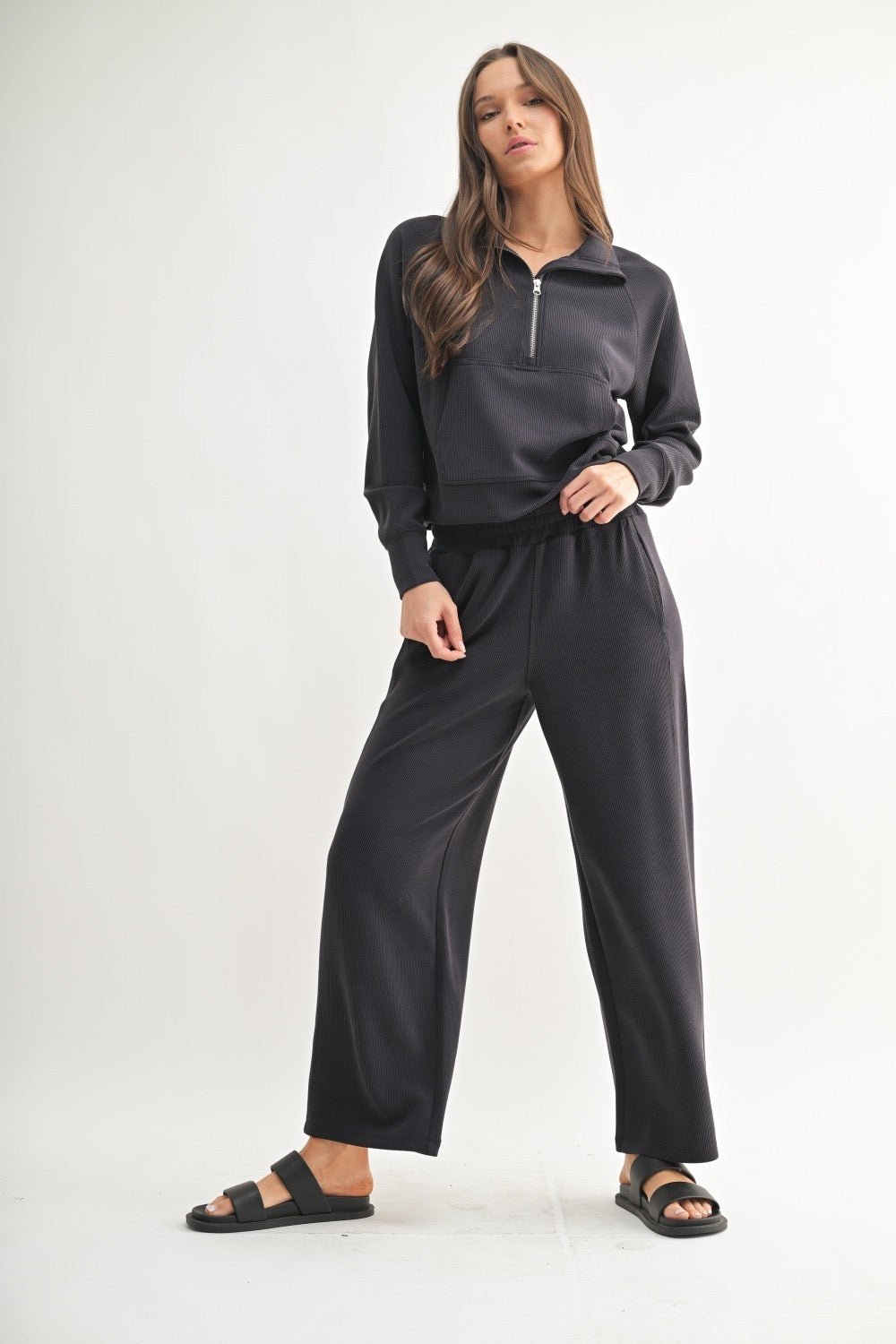 LUXE SAND WASH RIB 1/4 ZIP SWEATER