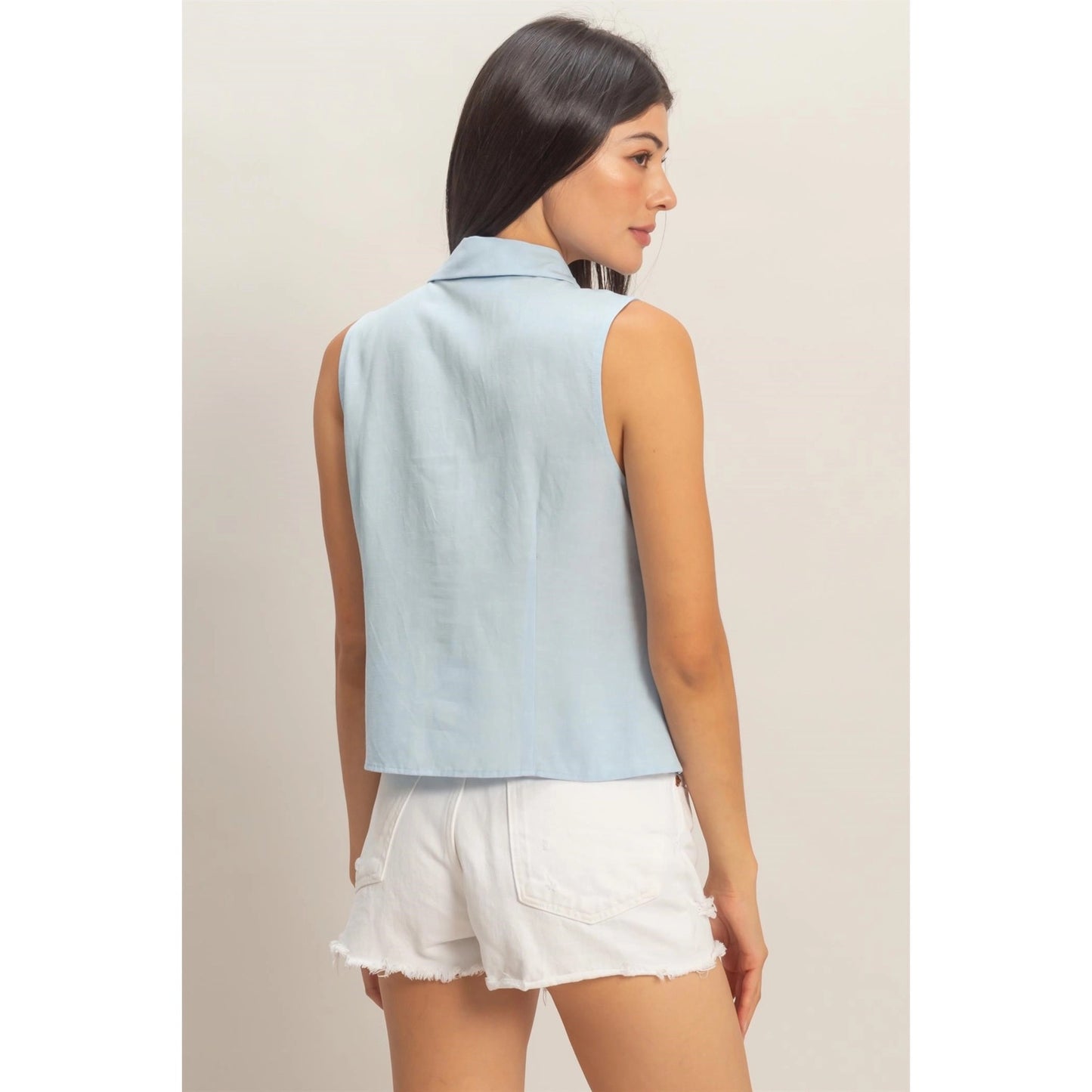 Sleeveless Lyocell Linen Button Front Top