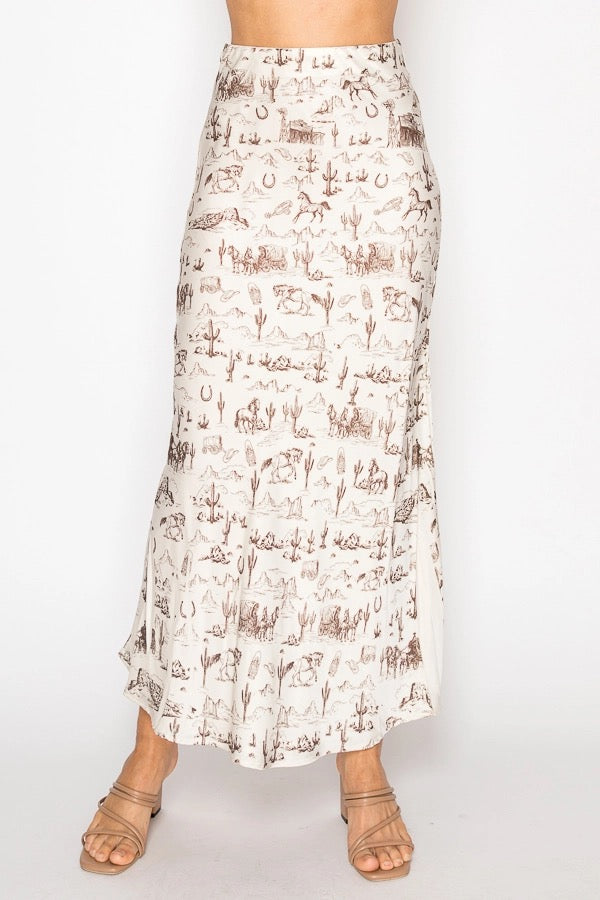 Western Desert Silky Satin Midi Skirt with Effortless Flow