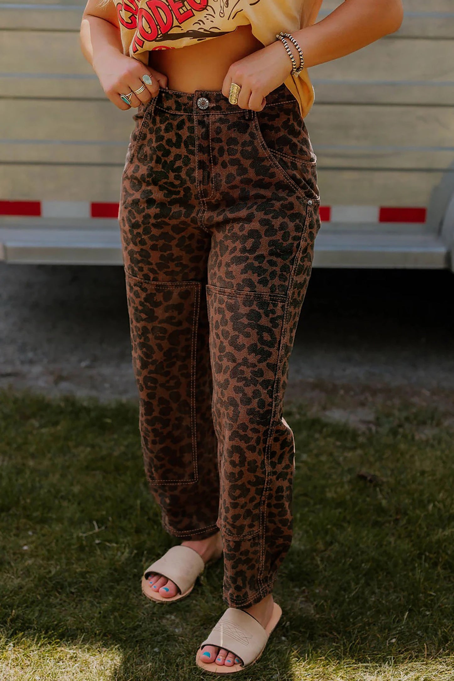 Brown Leopard Print Barrel Jeans