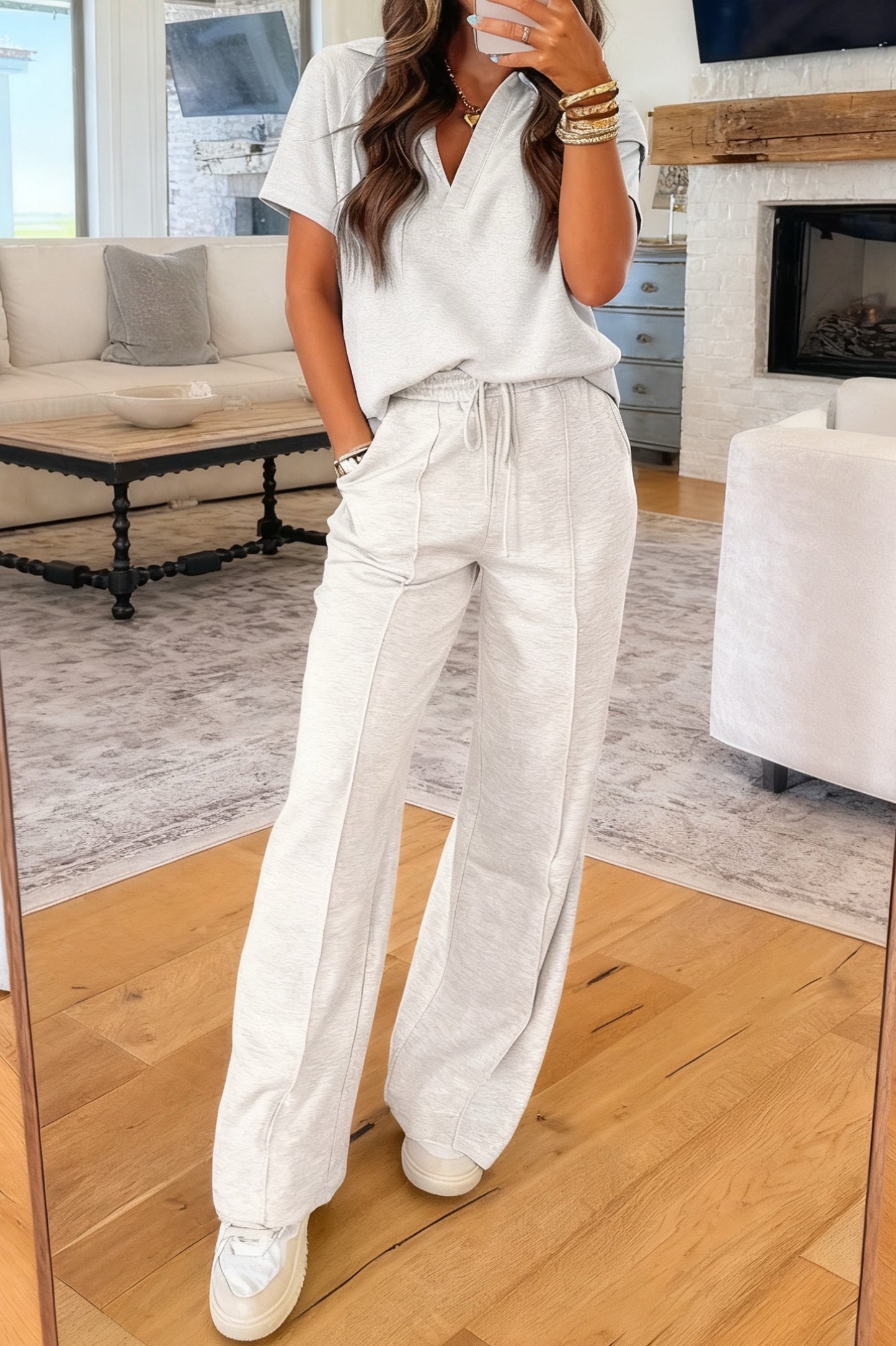 Light Grey 3/4 Zip Buttersoft Casual Pant Set