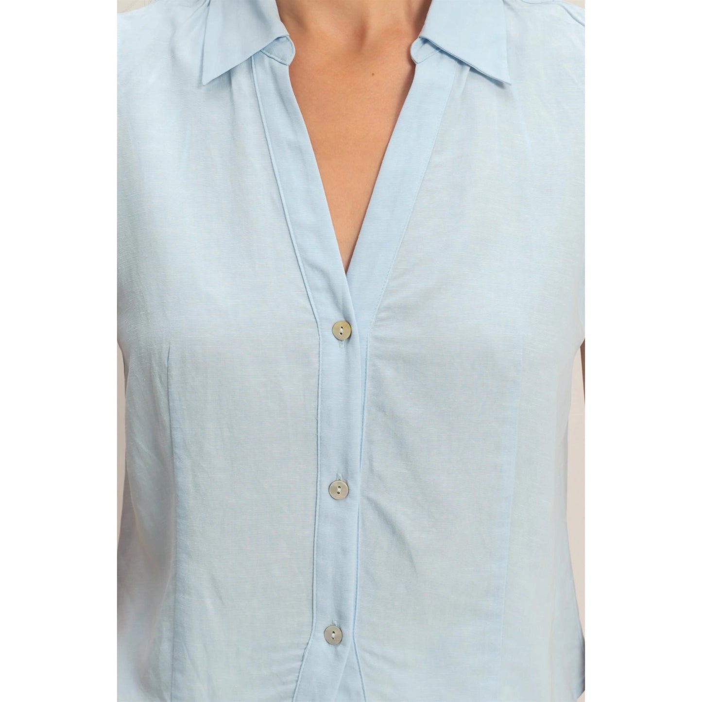 Sleeveless Lyocell Linen Button Front Top