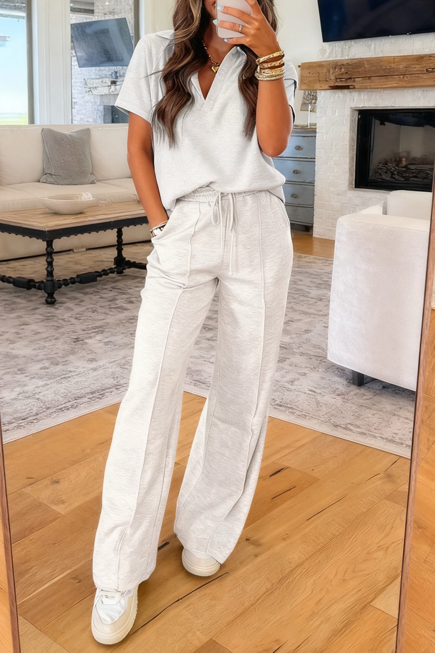 Light Grey 3/4 Zip Buttersoft Casual Pant Set