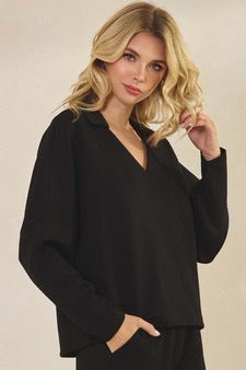 LY Women's Timeless Elegance Collared V-Neck UltraComfy Top