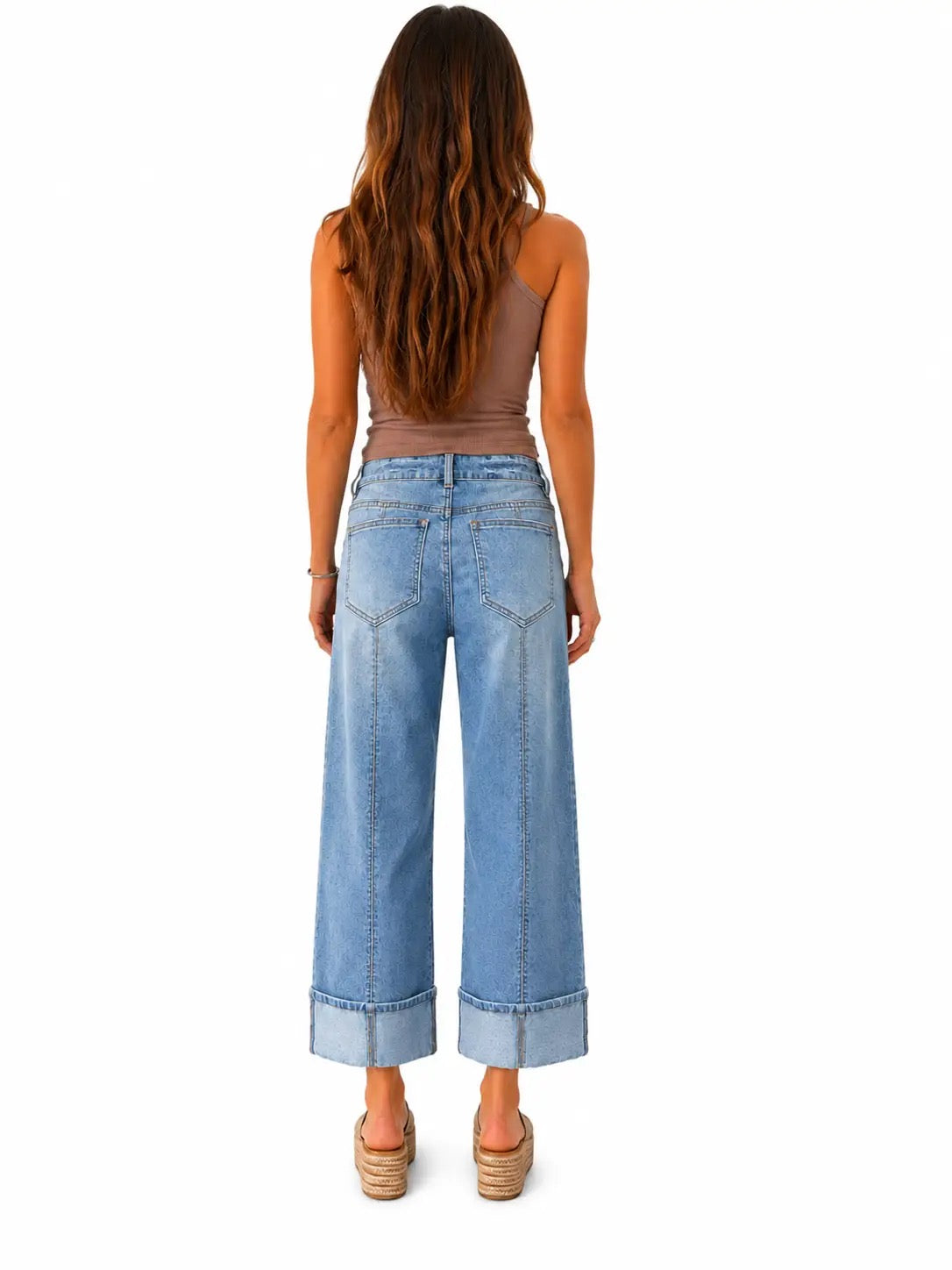 Cuffed Wide Leg Jean w/ Seaming Detail