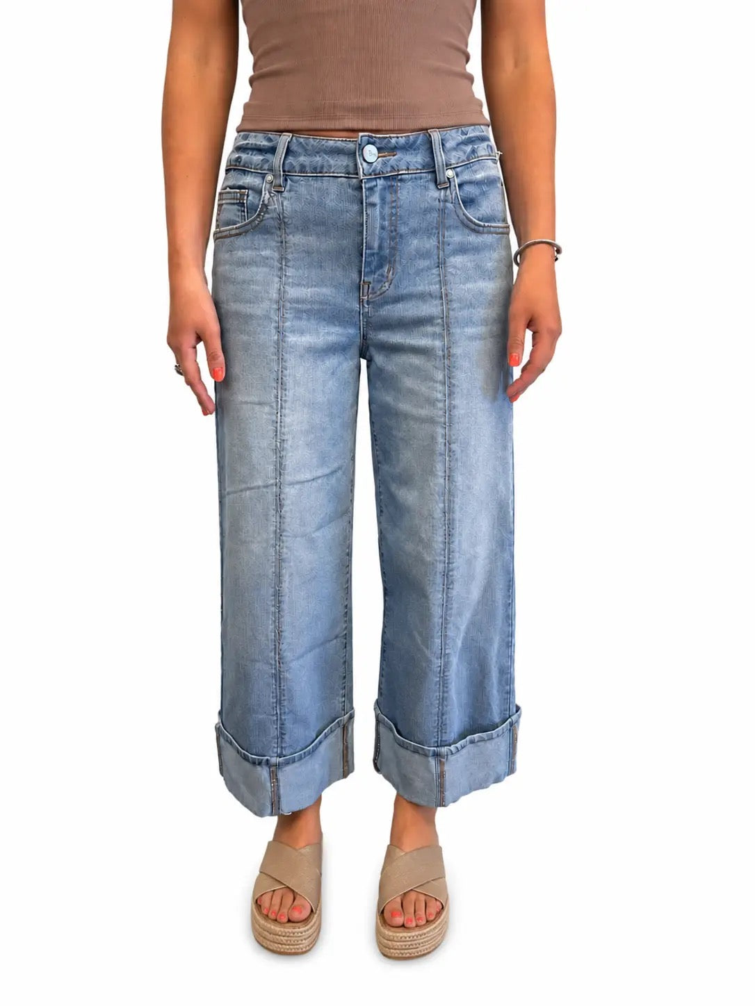Cuffed Wide Leg Jean w/ Seaming Detail