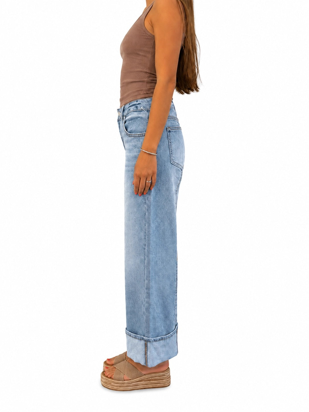Cuffed Wide Leg Jean w/ Seaming Detail