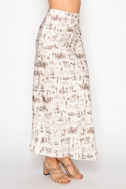 Western Desert Silky Satin Midi Skirt with Effortless Flow