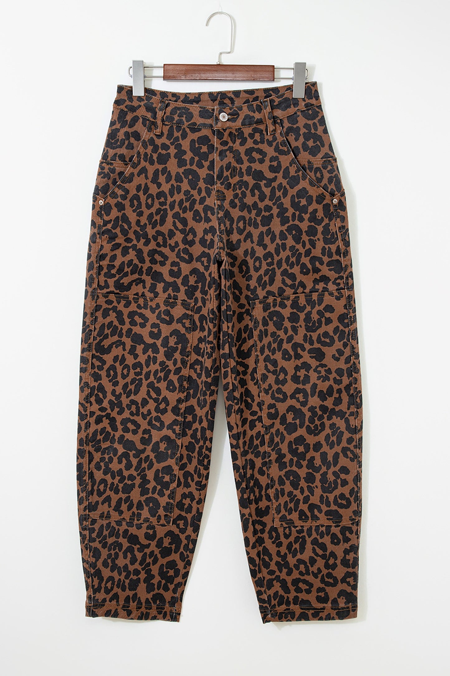 Brown Leopard Print Barrel Jeans