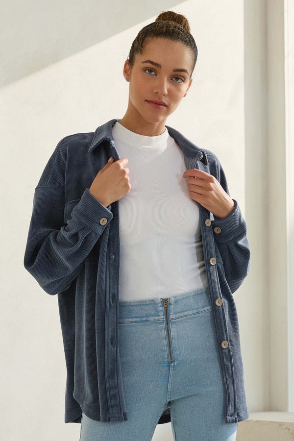 LY Women's Corduroy Button Up Shacket