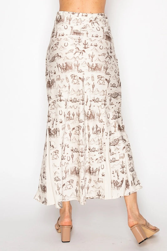 Western Desert Silky Satin Midi Skirt with Effortless Flow