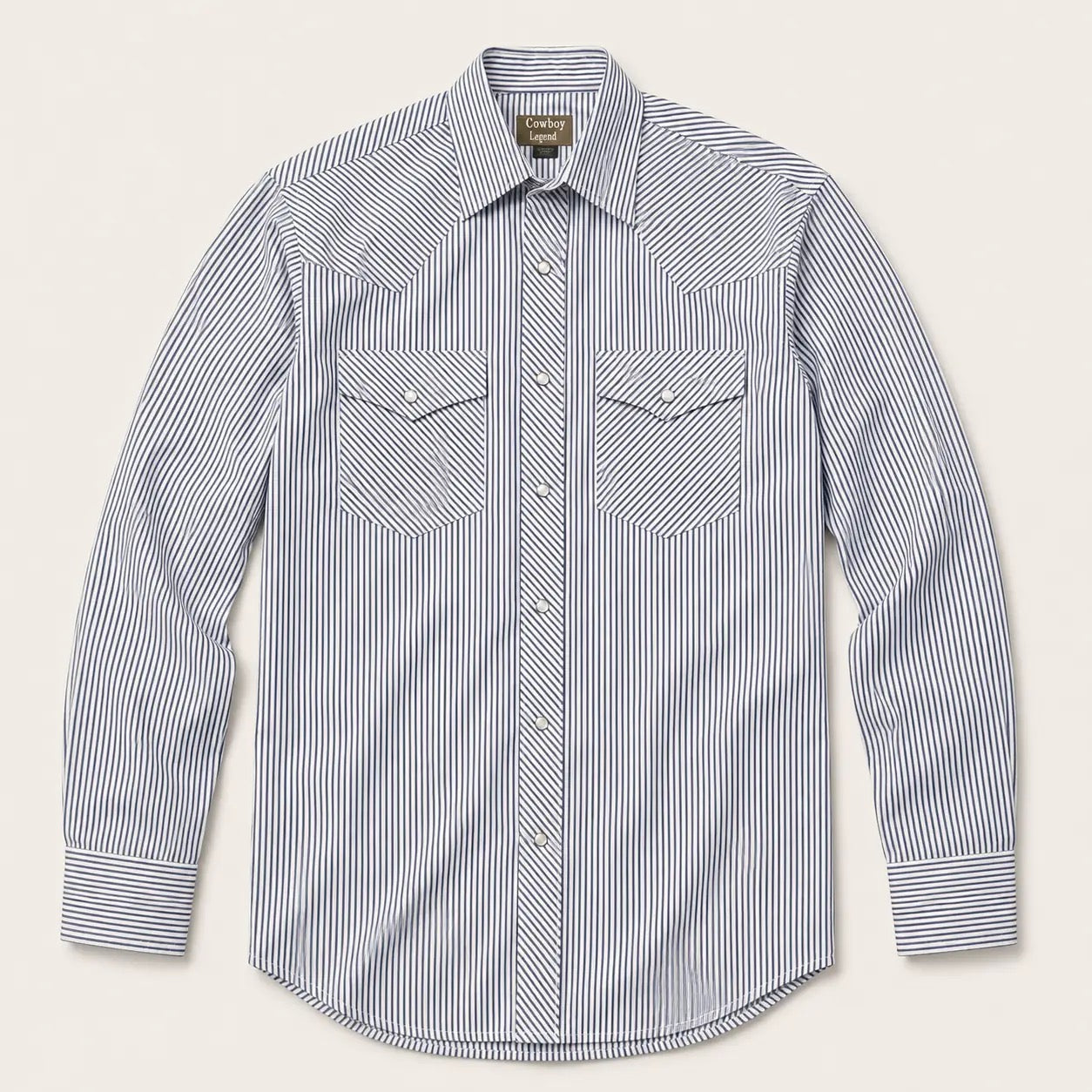 Men’S Navy White Pin Stripe Long Sleeve Cowboy Western Snap Shirt
