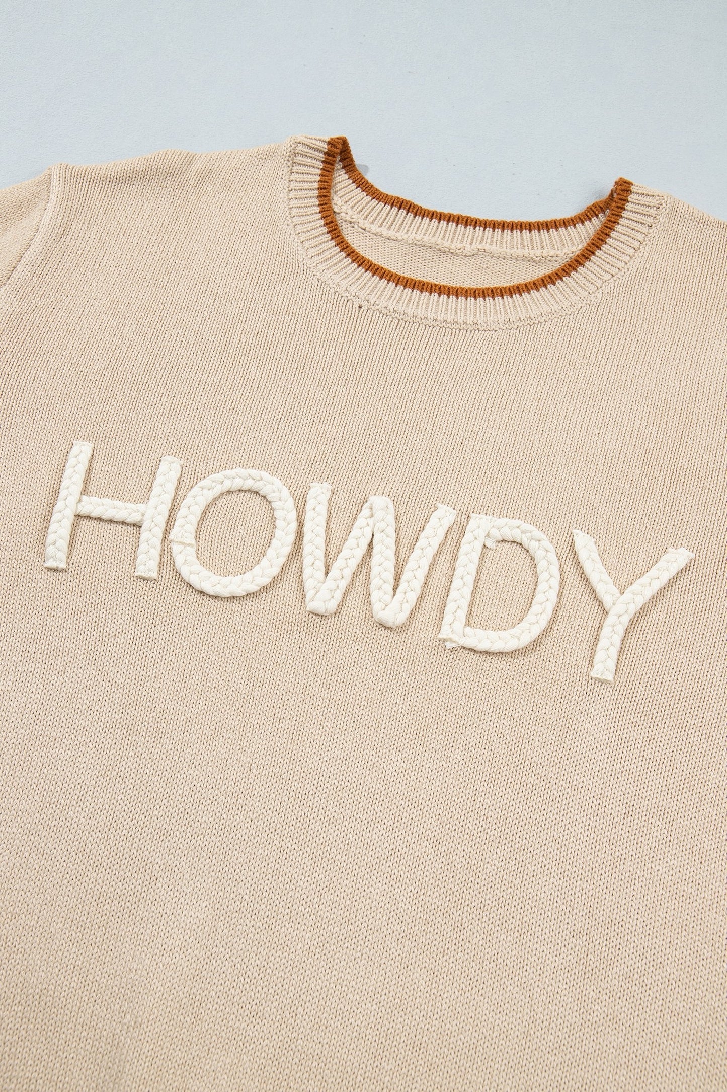 Parchment Corder HOWDY Letter Graphic Crew Neck Relaxed Sweater