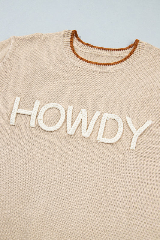 Parchment Corder HOWDY Letter Graphic Crew Neck Relaxed Sweater