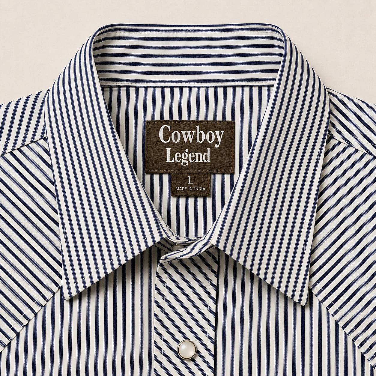 Men’S Navy White Pin Stripe Long Sleeve Cowboy Western Snap Shirt