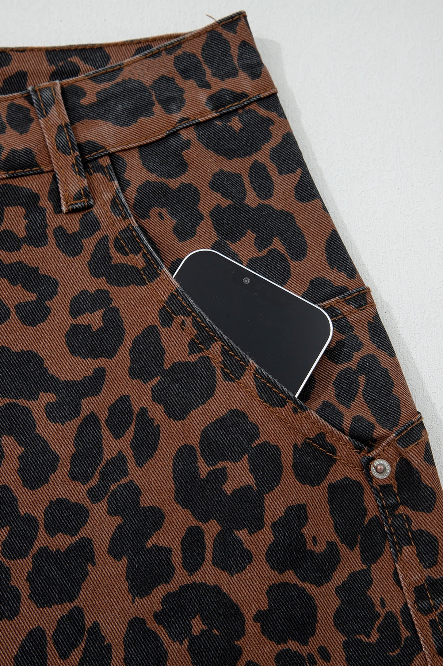 Brown Leopard Print Barrel Jeans