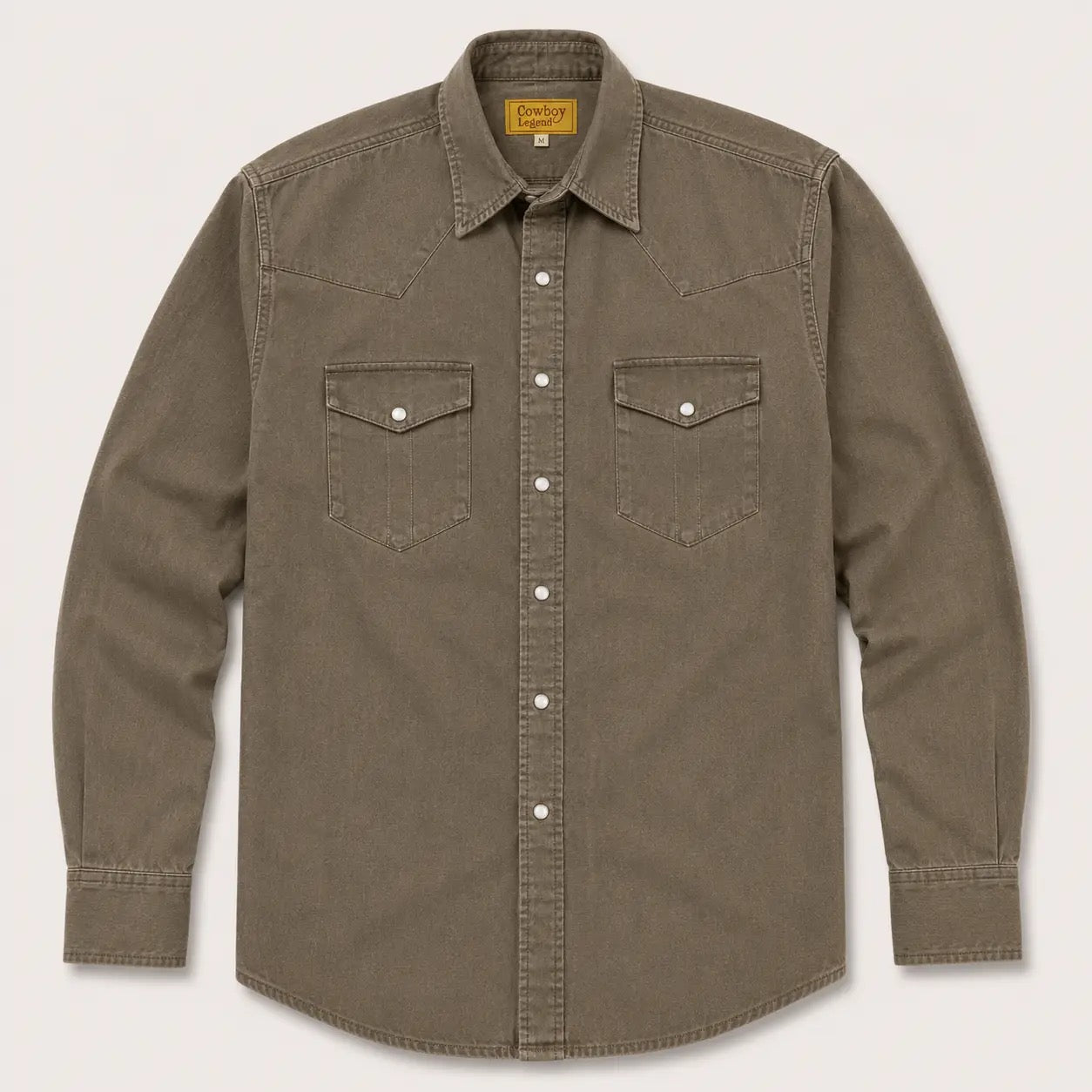 Men’S Long Sleeve Olive Cowboy Western Yoke Shirt