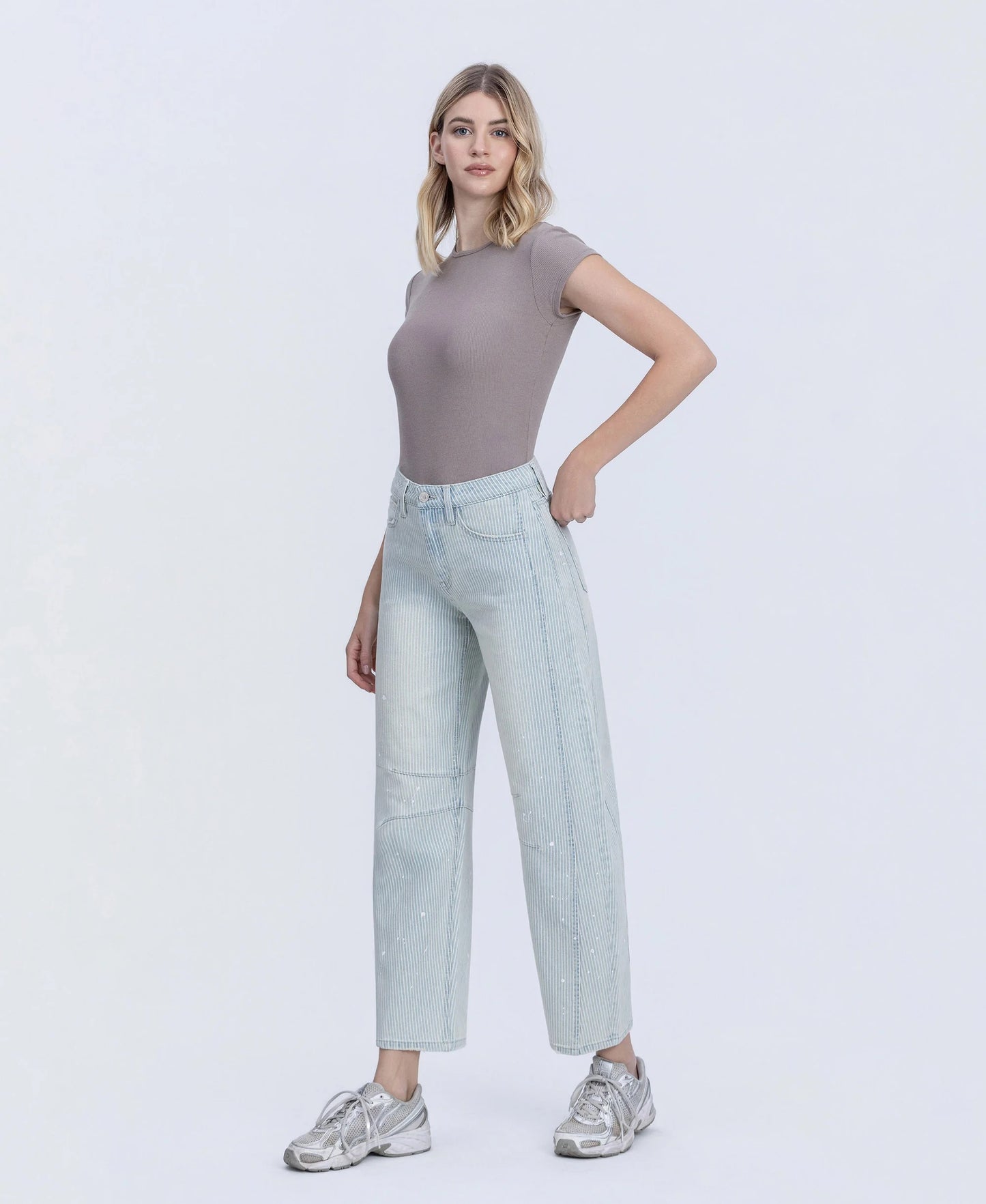 Stripe - High Rise Paint Splash Tinted Barrel Jeans