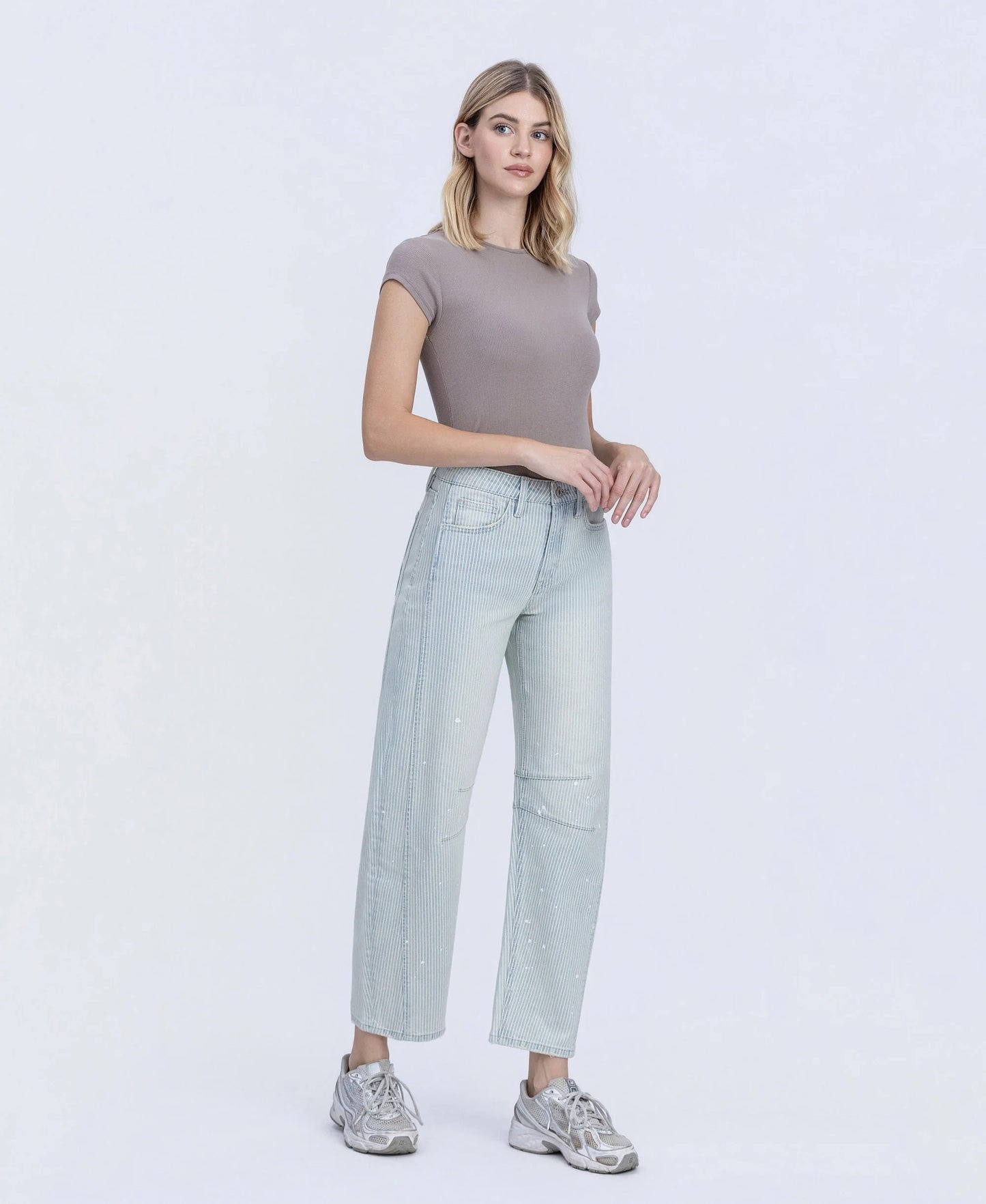 Stripe - High Rise Paint Splash Tinted Barrel Jeans