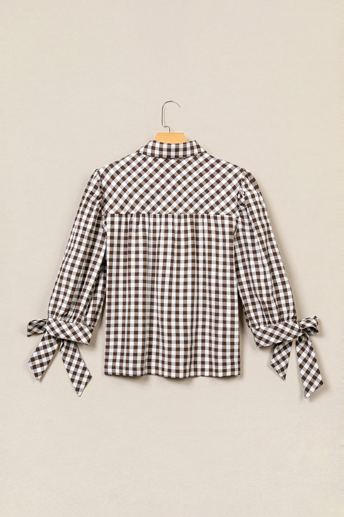 Brown Plaid Knot Half Sleeve Button Down Shirt