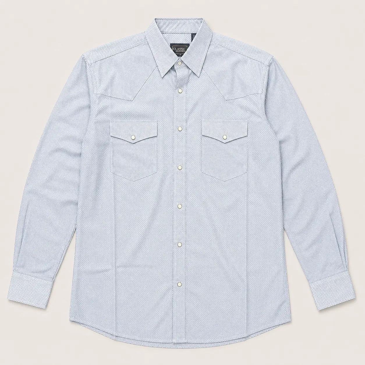Men's Light Blue Micro Check Long Sleeve Cowboy Western Shirt