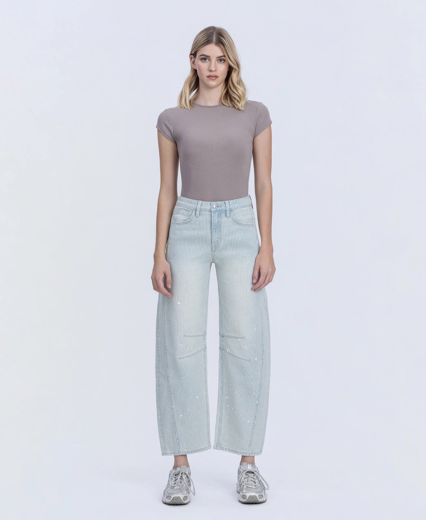 Stripe - High Rise Paint Splash Tinted Barrel Jeans