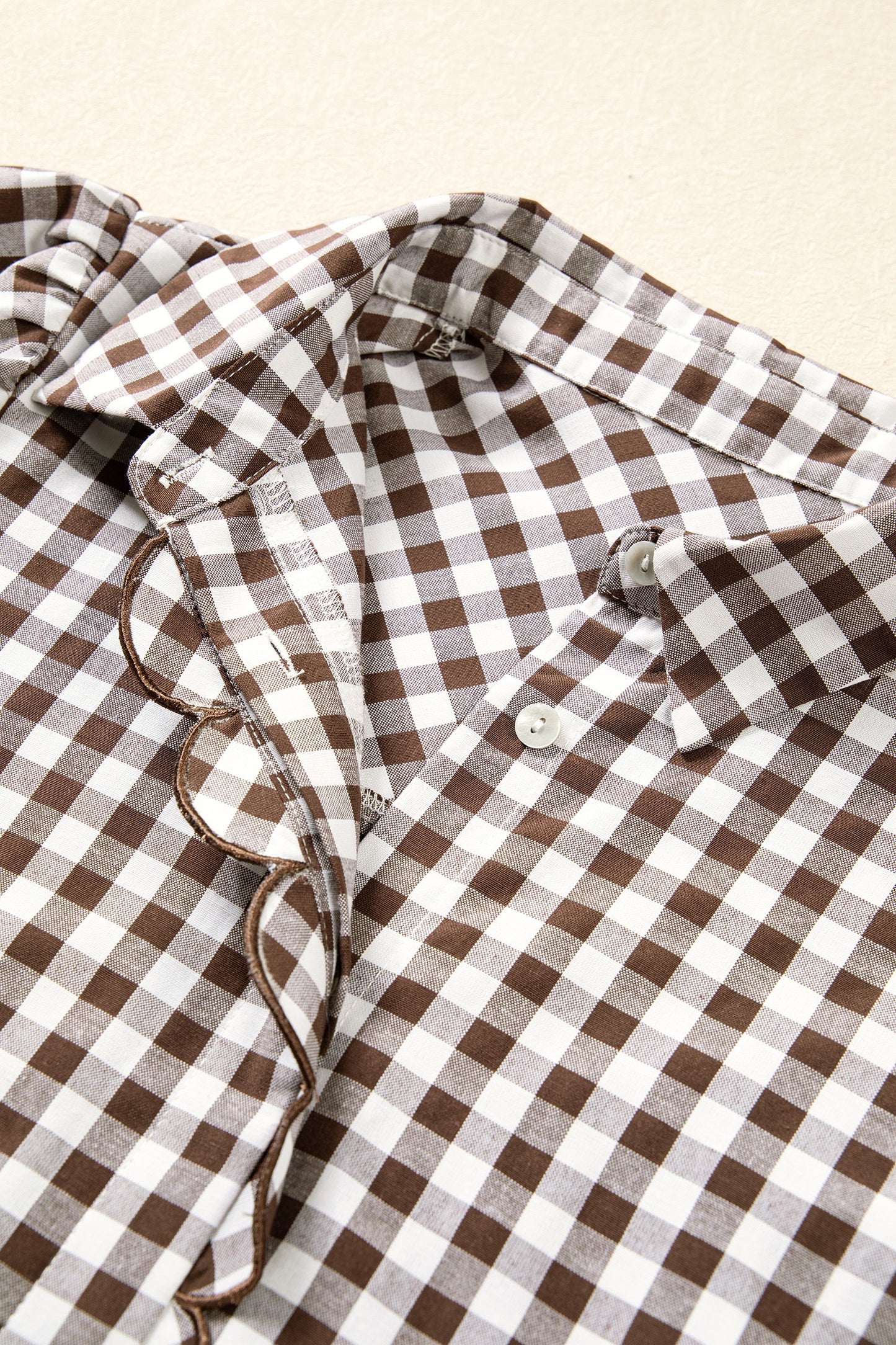 Brown Plaid Knot Half Sleeve Button Down Shirt