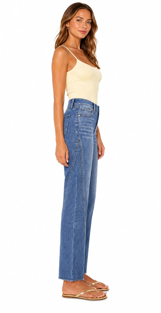 Silk Straight Leg Ankle Jean w/ Seams & Raw Hems