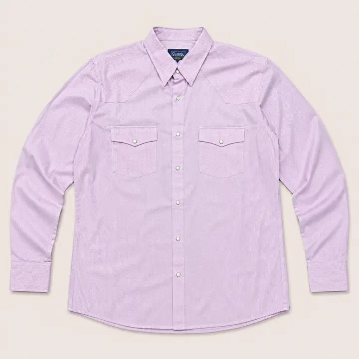 Men's Lavender Micro Check Long Sleeve Cowboy Western Shirt