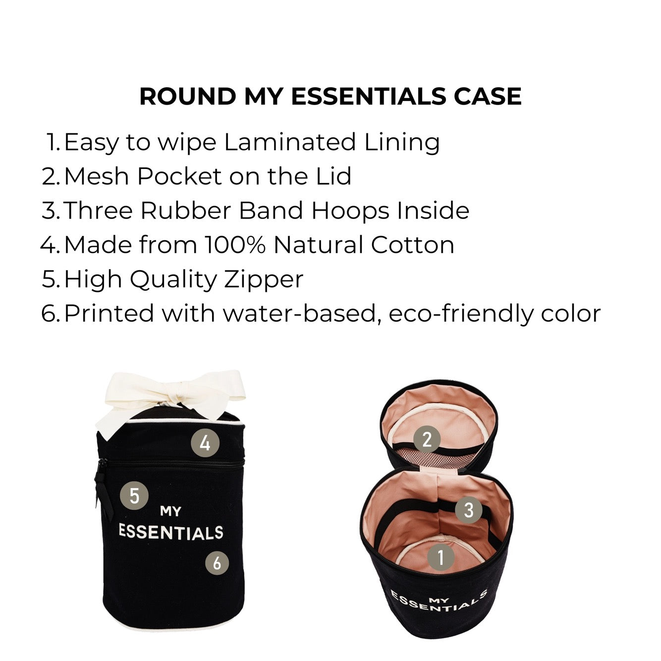 Roomy Travel Essentials Case, Round – Black