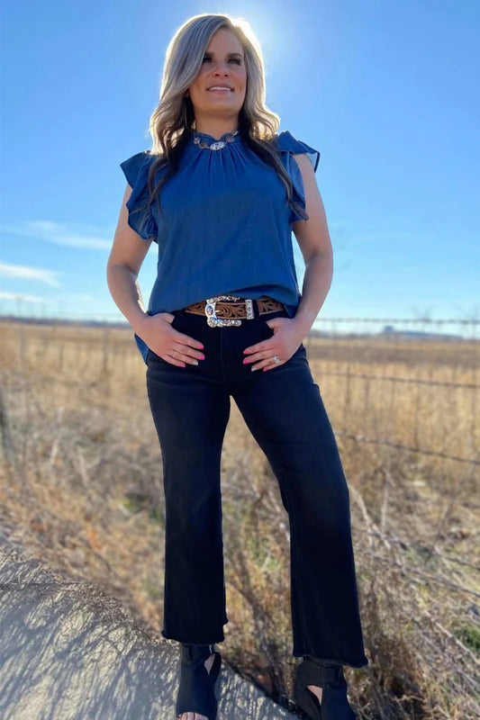 BABYDOLL TOP DENIM - DARK WASH