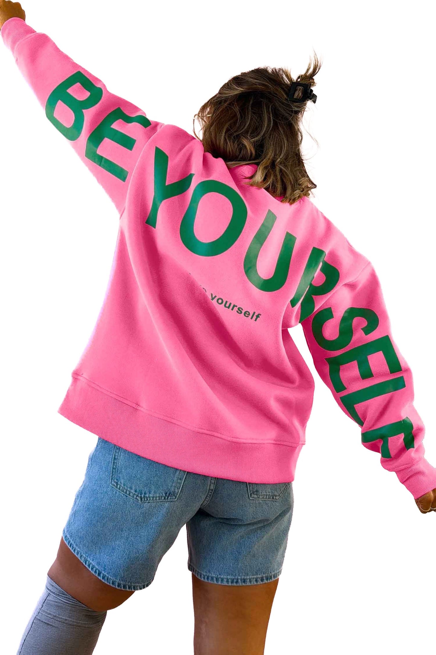 Sachet Pink Slogan Print Round Neck Long Sleeve Sweatshirt