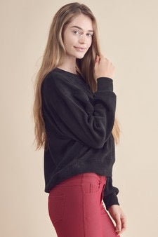 LY Women's Relaxed Ribbed Corduroy Long Sleeve Top