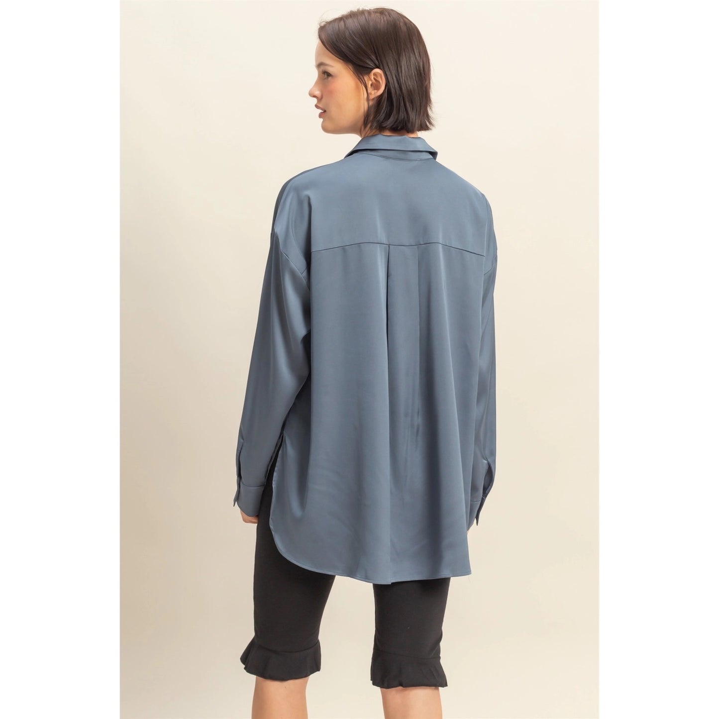 Long Sleeve Oversized Satin Shirt