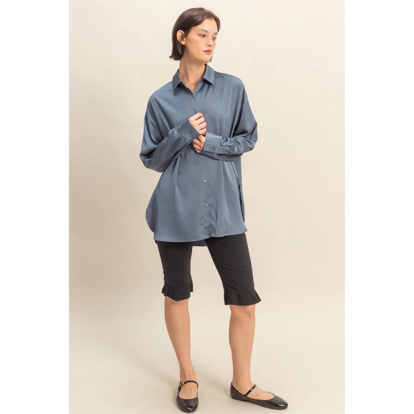 Long Sleeve Oversized Satin Shirt
