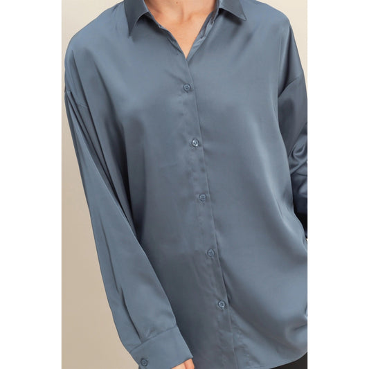 Long Sleeve Oversized Satin Shirt
