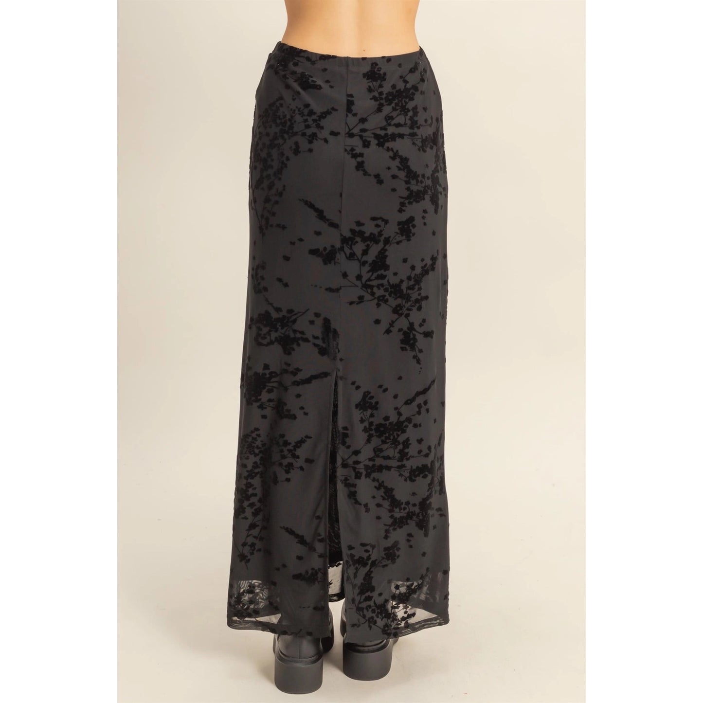 Floral Flocked Mesh Pencil Skirt