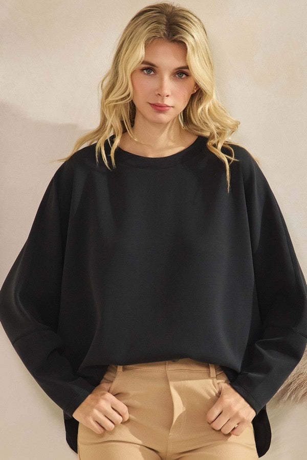 LY Sofie Soft Relaxed Dolman Sleeve Crew Neck Top