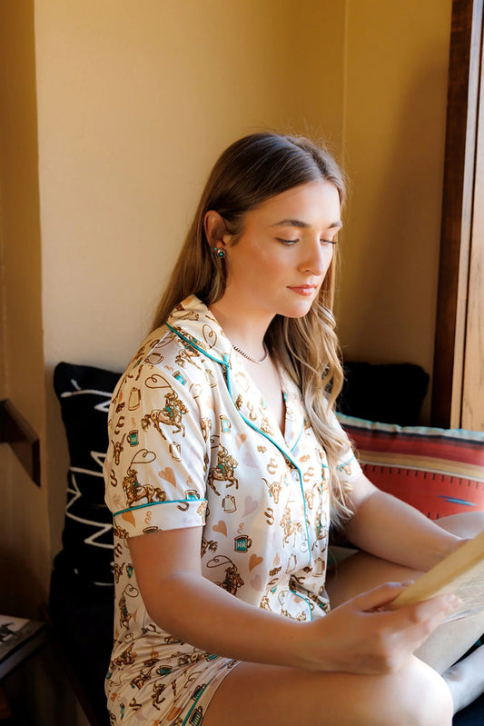 Howdy Hanny Coffee Cowgirl Pajama Shorts