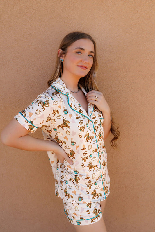 Howdy Hanny Coffee Cowgirl Pajama Shorts
