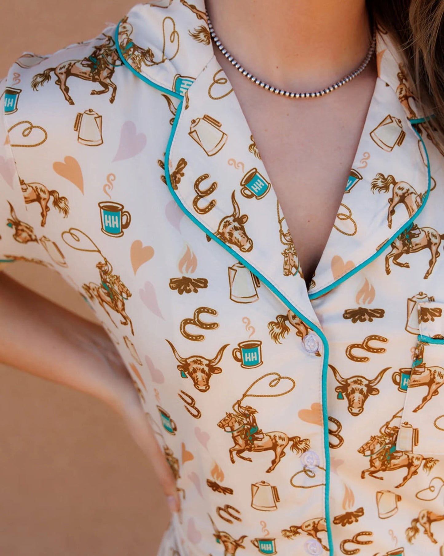 Howdy Hanny Coffee Cowgirl Pajama Set