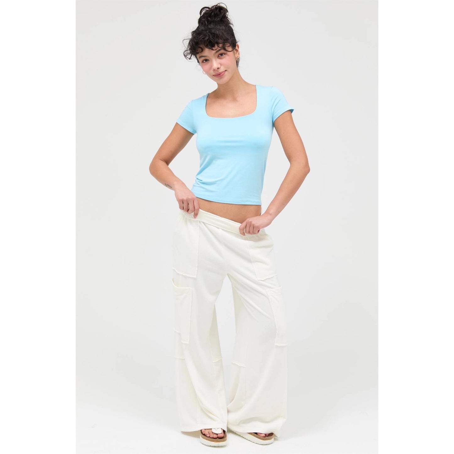Mineral Wash Wide Leg Cargo Pants