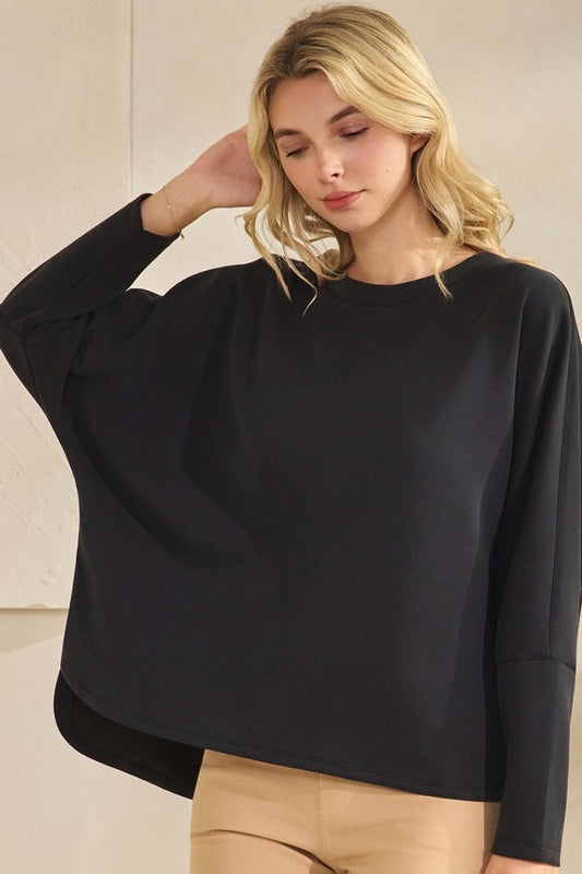 LY Sofie Soft Relaxed Dolman Sleeve Crew Neck Top